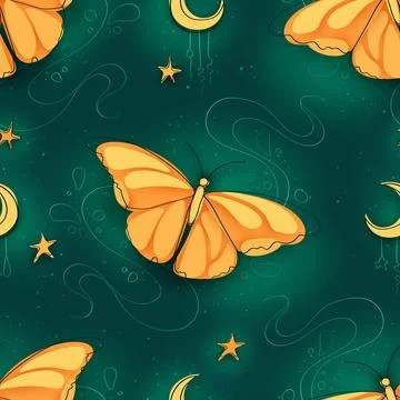Seamless Pattern with Delicate Dreamy Gold Butterfly on Textured Background Stock Illustration