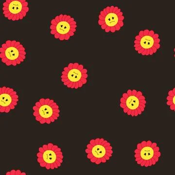 Seamless pattern delicate flower face cartoon vector Stock Illustration