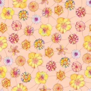 Seamless pattern. Delicate flowers on a peach background. Stock Illustration