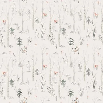 Seamless pattern with delicate green Christmas Tree. Decorative background with Stock Illustration