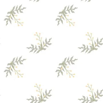Seamless pattern of delicate green leaves and yellow buds on white background Illustrazione stock