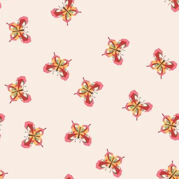 Seamless pattern delicate groovy butterfly cartoon vector Stock Illustration