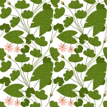 Seamless pattern with delicate lotus flowers and green leaves. For decoration of Stock Illustration
