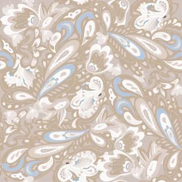 Seamless pattern with delicate oriental ornament. Beige, blue co Stock Illustration