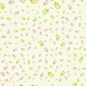 Seamless pattern with delicate pink and green leaves on a light background Illustrazione stock