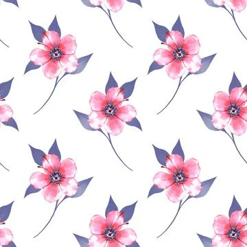 Seamless pattern of delicate pink flowers on white background Stock Illustration