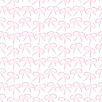 Seamless pattern of delicate pink ribbon bows on white gift Wrapping Paper in Stock Illustration