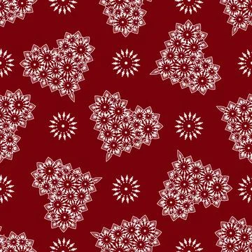 Seamless pattern delicate sweet lace heart on a red background Stock Illustration