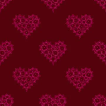 Seamless pattern delicate sweet lace pink heart on a red background Stock Illustration