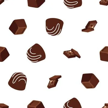Seamless pattern with delicious assorted chocolate candies and truffles on .. Stock Illustration