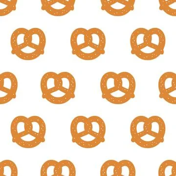 Seamless pattern with delicious baked pretzels on white background. 스톡 일러스트
