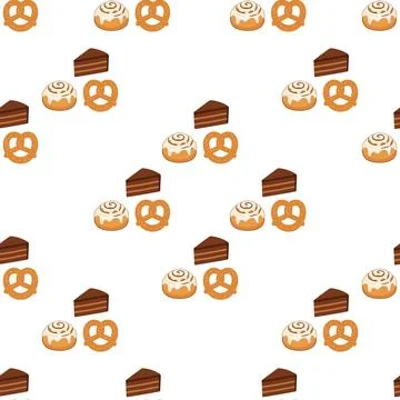 Seamless pattern with delicious bakery items including chocolate cake slice.. Stock Illustration