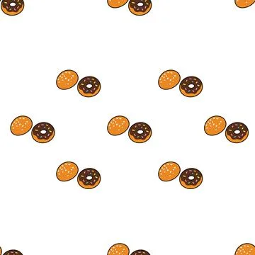 Seamless pattern with delicious bakery pastry dessert donuts and buns. Stock Illustration