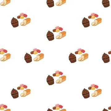 Seamless pattern with delicious bakery pastry and sweet dessert items on wh.. Stock Illustration