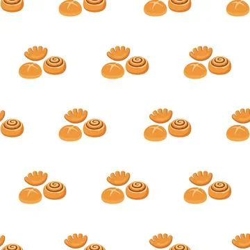 Seamless pattern with delicious bakery pastry and sweet dessert buns. Stock Illustration