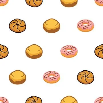 Seamless pattern with delicious bakery pastry and sweet dessert items on wh.. Stock Illustration