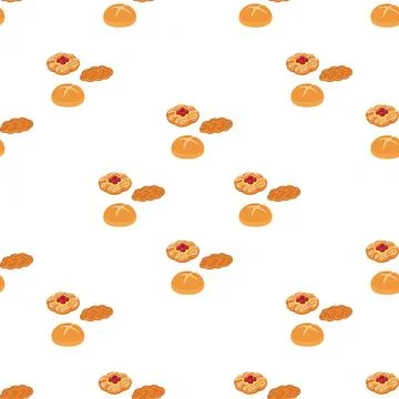 Seamless pattern with delicious bakery pastry and sweet dessert cookies. Stock Illustration