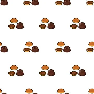 Seamless pattern with delicious bakery pastry dessert items on white backgr.. Stock Illustration