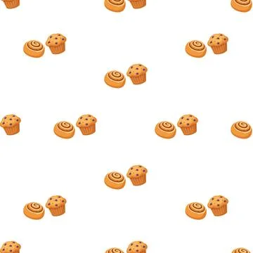 Seamless pattern with delicious bakery pastry and sweet dessert items on wh.. Stock Illustration