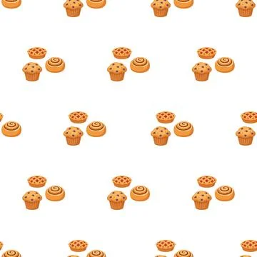 Seamless pattern with delicious bakery pastry and sweet dessert items on wh.. Stock Illustration