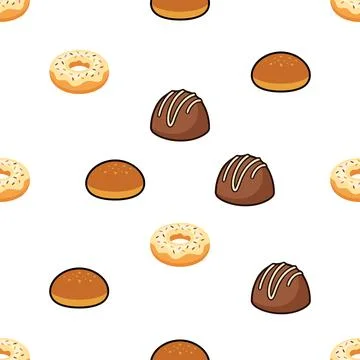 Seamless pattern with delicious bakery pastry and sweet dessert items on wh.. Stock Illustration