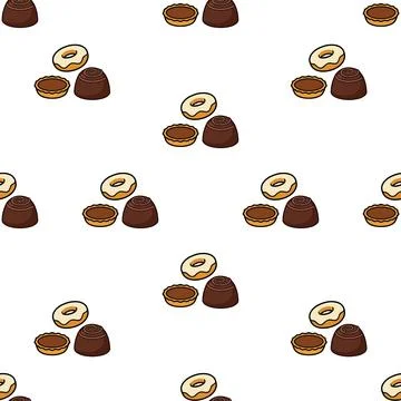 Seamless pattern with delicious bakery pastry and sweet dessert items on wh.. Stock Illustration