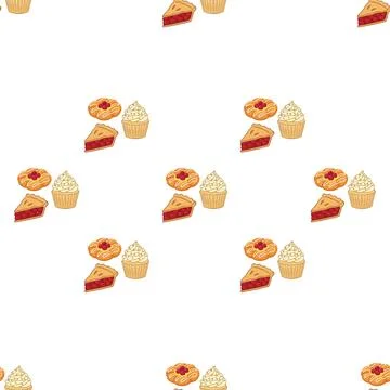 Seamless pattern with delicious bakery pastry and sweet dessert items on wh.. Stock Illustration