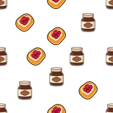 Seamless pattern with delicious berry danish pastries and chocolate spread .. Stock Illustration