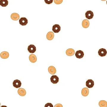 Seamless pattern of delicious chocolate and glazed donuts on white background Stock Illustration