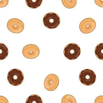 Seamless pattern of delicious chocolate and glazed donuts on white background Stock Illustration