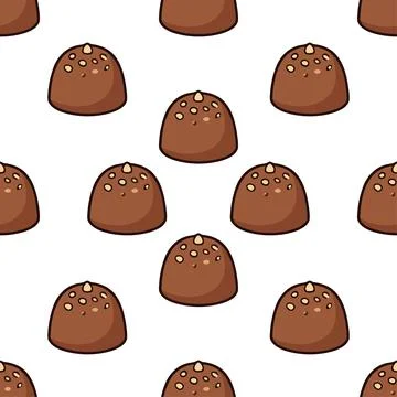 Seamless pattern with delicious chocolate candies on white background. Stock Illustration