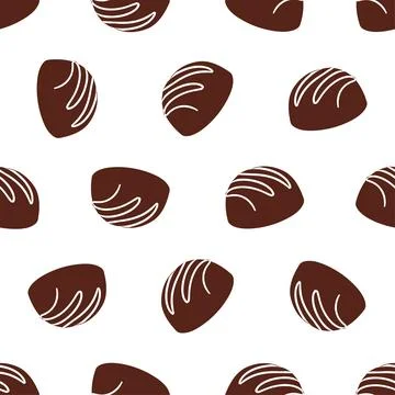 Seamless pattern with delicious chocolate candies on white background. Stock Illustration