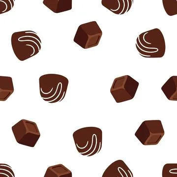 Seamless pattern with delicious chocolate candies and sweet pastry desserts.. Stock Illustration