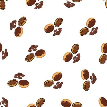 Seamless pattern with delicious chocolate cookies and sweet treats on white.. Stock-Illustration