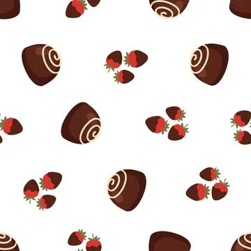 Seamless pattern with delicious chocolate covered strawberries and sweet pa.. Stock Illustration