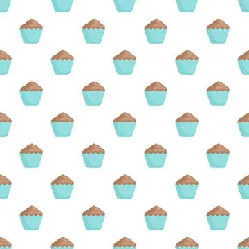 Seamless pattern of delicious chocolate cupcakes with blue wrappers Illustrazione stock