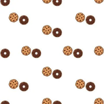 Seamless Pattern of Delicious Chocolate Donuts and Cookies for Bakery Backg.. Stock Illustration