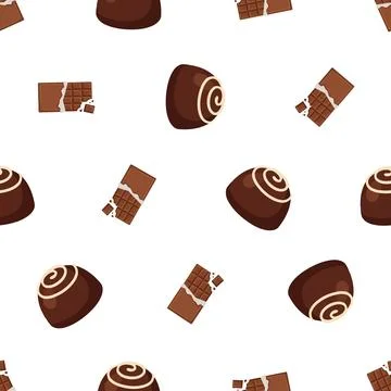 Seamless pattern with delicious chocolate truffles and broken chocolate bar.. Stock Illustration