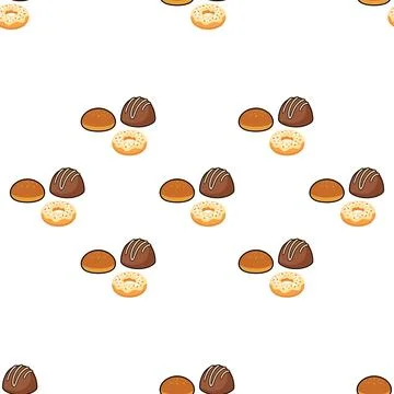 Seamless pattern with delicious chocolate truffles and glazed donuts for ba.. Stock Illustration