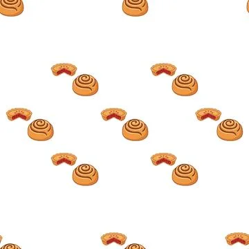 Seamless pattern of delicious cinnamon rolls and pastry treats on a white b.. Stock Illustration