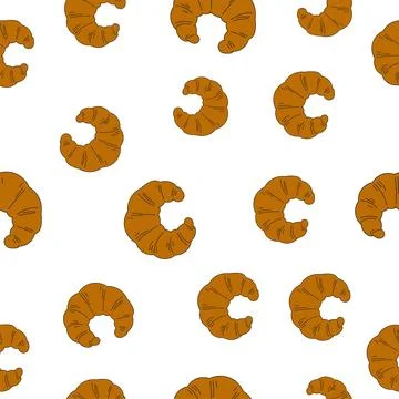 Seamless Pattern of Delicious Croissants on a White Background Illustrazione stock