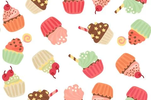 Seamless pattern of delicious cupcakes. Dessert vector illustration design Stock Illustration