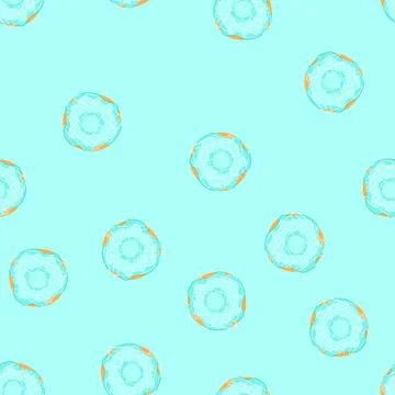 Seamless pattern delicious donut with blue icing and white drizzle Stock Illustration