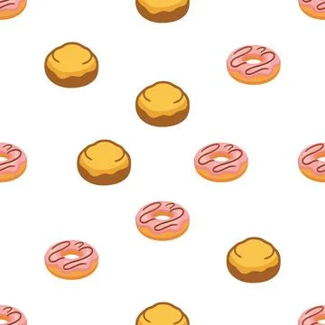 Seamless pattern with delicious donuts and pastries on white background. Stock Illustration