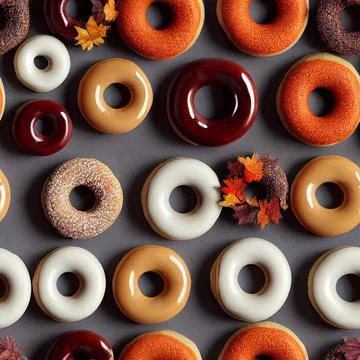 Seamless Pattern of Delicious Doughnut Cake Top View, Round Donuts Set Foto stock