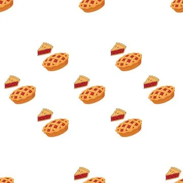 Seamless pattern with delicious fruit pies and pastry slices on white backg.. Stock Illustration