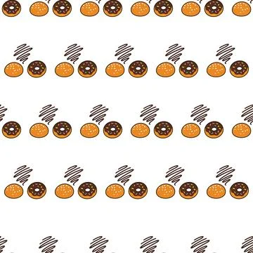 Seamless Pattern of Delicious Glazed Donuts and Pastries. Stock Illustration