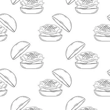 Seamless pattern of delicious hand drawn burgers with simple design Stockillustratie