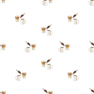 Seamless pattern with delicious iced coffee and espresso on white background. Illustrazione stock