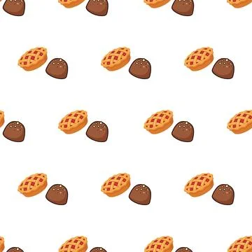Seamless Pattern With Delicious Pies And Chocolates. Illustrazione stock
